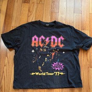 Old Navy Black mens AC/DC Graphic Tee with Pink and Yellow Print